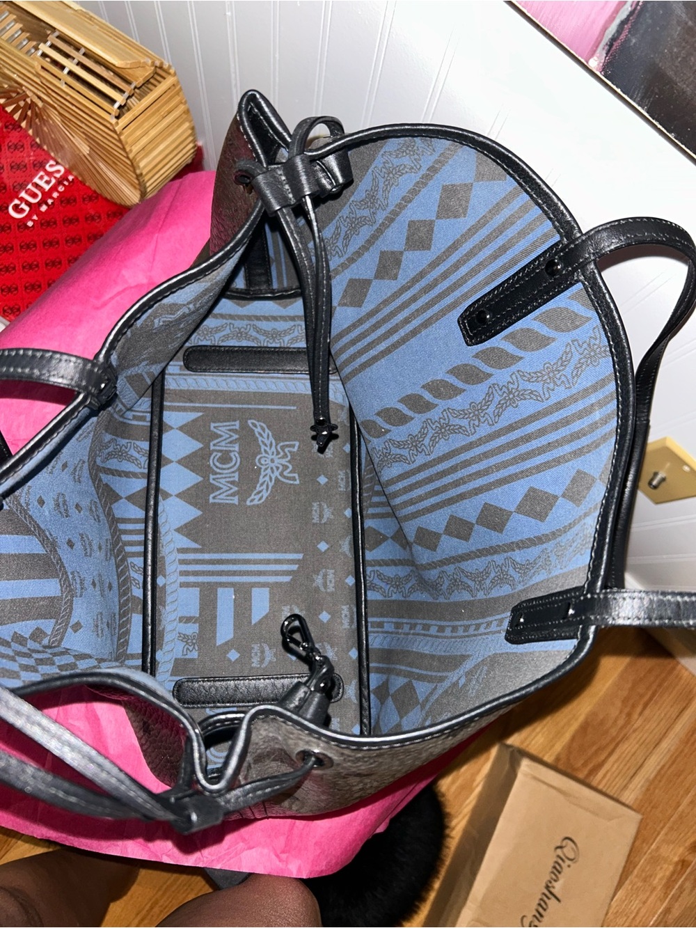 MCM Metallic Silver Tote with Black Trim - Picture 4 of 7